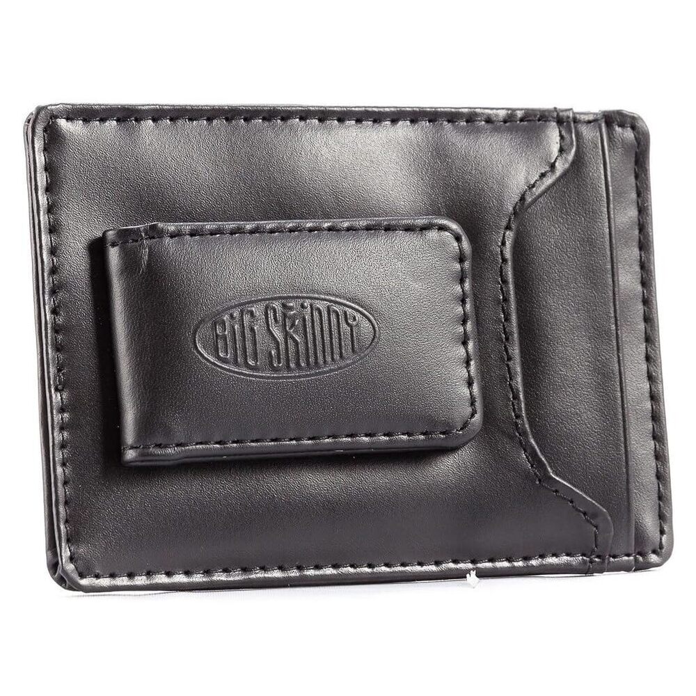 7654 Leather Magnetic Money Clip Slim Wallet, Holds Up to 12 Cards, Black